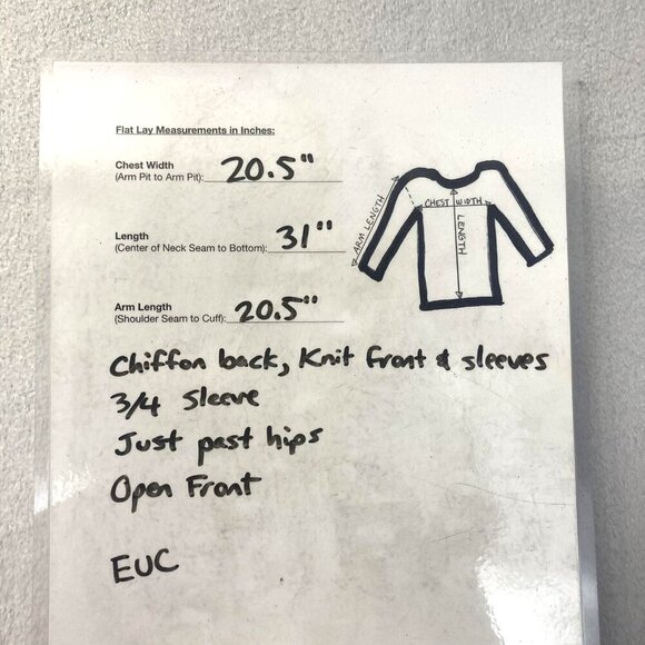 Ming Wang Knit Open Front Jacket Womens Small Gray Black Chiffon Back 3/4 Sleeve - Picture 5 of 16